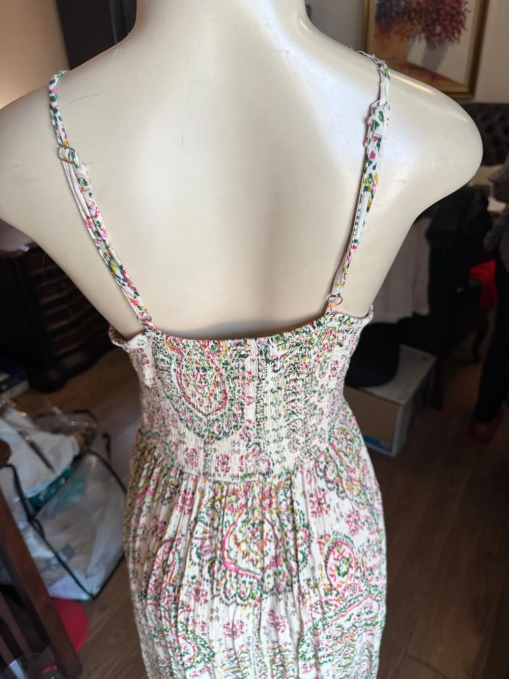 Boho Twist-Front‎ Floral Maxi Dress in Cream and Pink